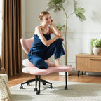 Pinmoco Ergonomic Cross-Legged Swivel Chair, Adjustable Height, Teddy Fabric, Off White