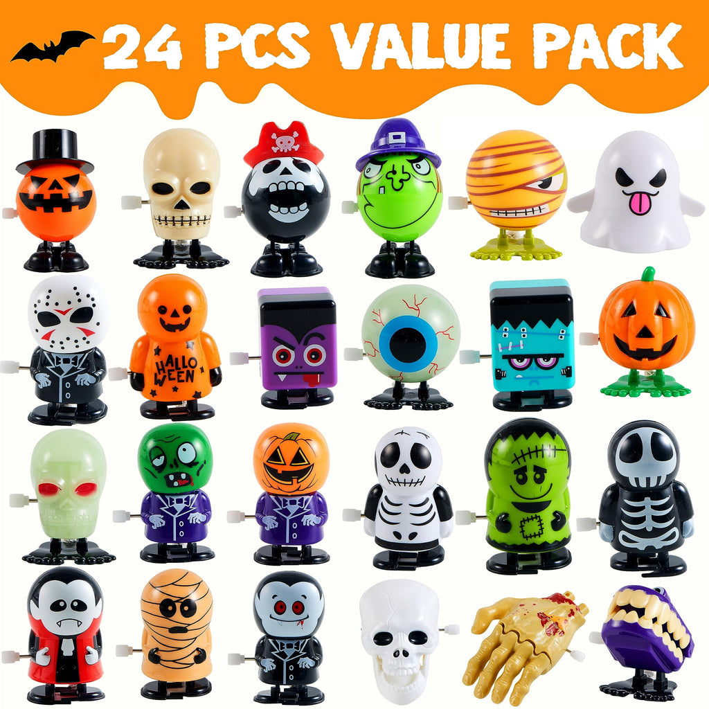 Joyfy 24 Pcs Halloween Wind Up Toys for Kids Gifts, Toys Bulk for Halloween Party Favors, Goody Treat Bag Stuffers Fillers, Classroom Prizes