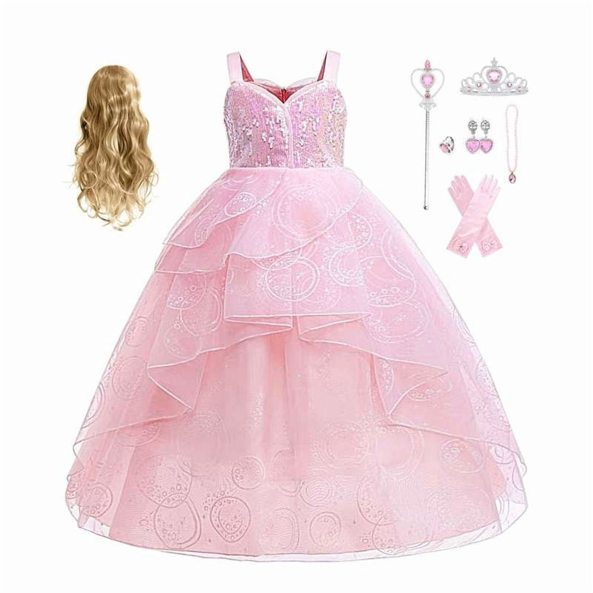 HAWEE Dress Costume for Girls, Pink Tulle and Sequin Dress for Kids Christmas Halloween Cosplay Costumes