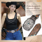 WHIPPY Western Genuine Leather Belt for Women Men Ladies Vintage Engraved Belt Cowboy Cowgirl Belt