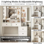 VEANERWOOD Makeup Vanity Desk With Lighted Mirror, Power Strip, 5 Drawers, White - 39.4in x 15.7in x 56.7in