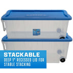 HART 200 Quart Latching Rolling Plastic Storage Bin Container With Pull Handle - Clear