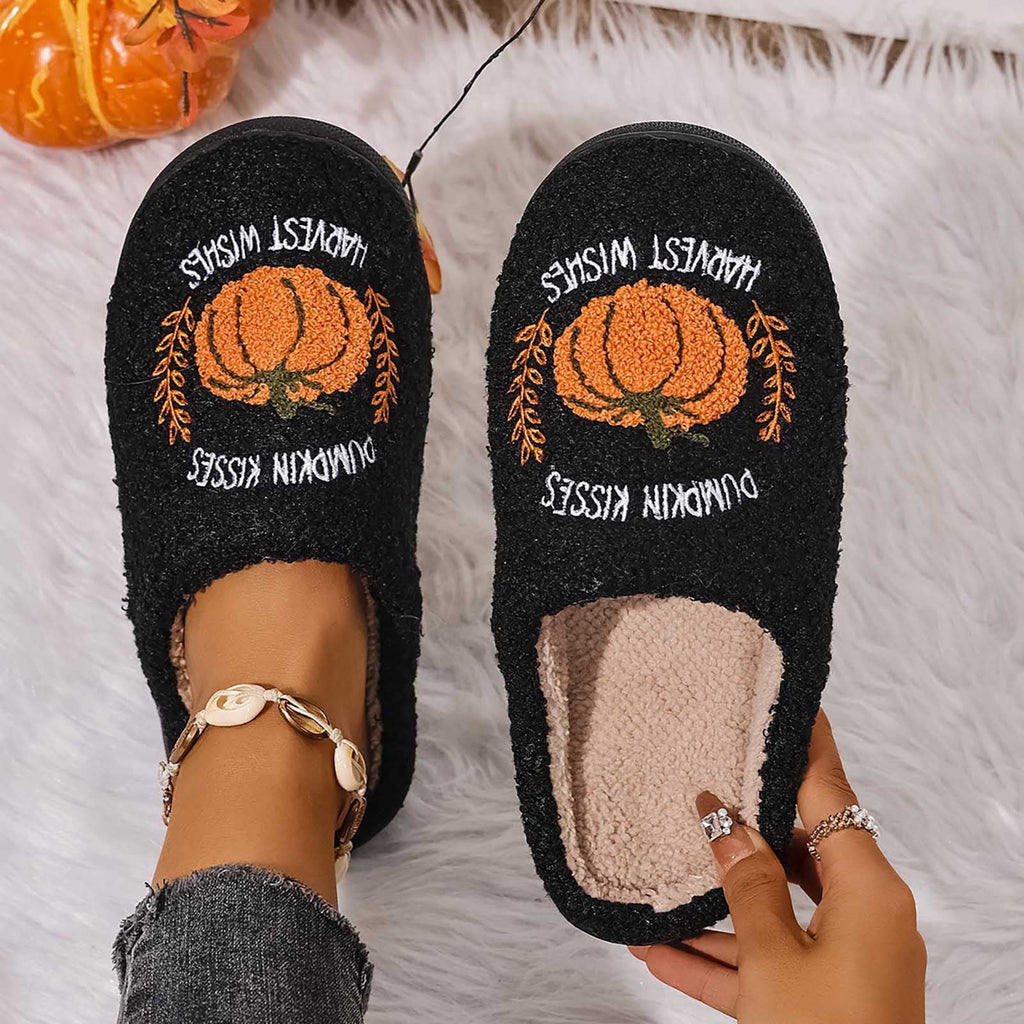 SAWOBUUN Womens Mens Halloween Pumpkin Slippers Cozy Fuzzy Closed Toe House Slippers Fall Harvest Plush Warm Indoor Slippers