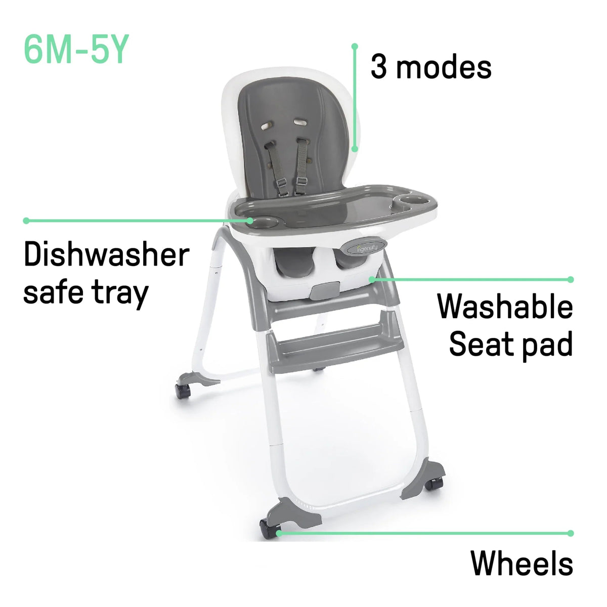 Ingenuity SmartClean Trio Elite 3-in-1 Convertible High Chair, Toddler Chair, And Booster Seat - Slate