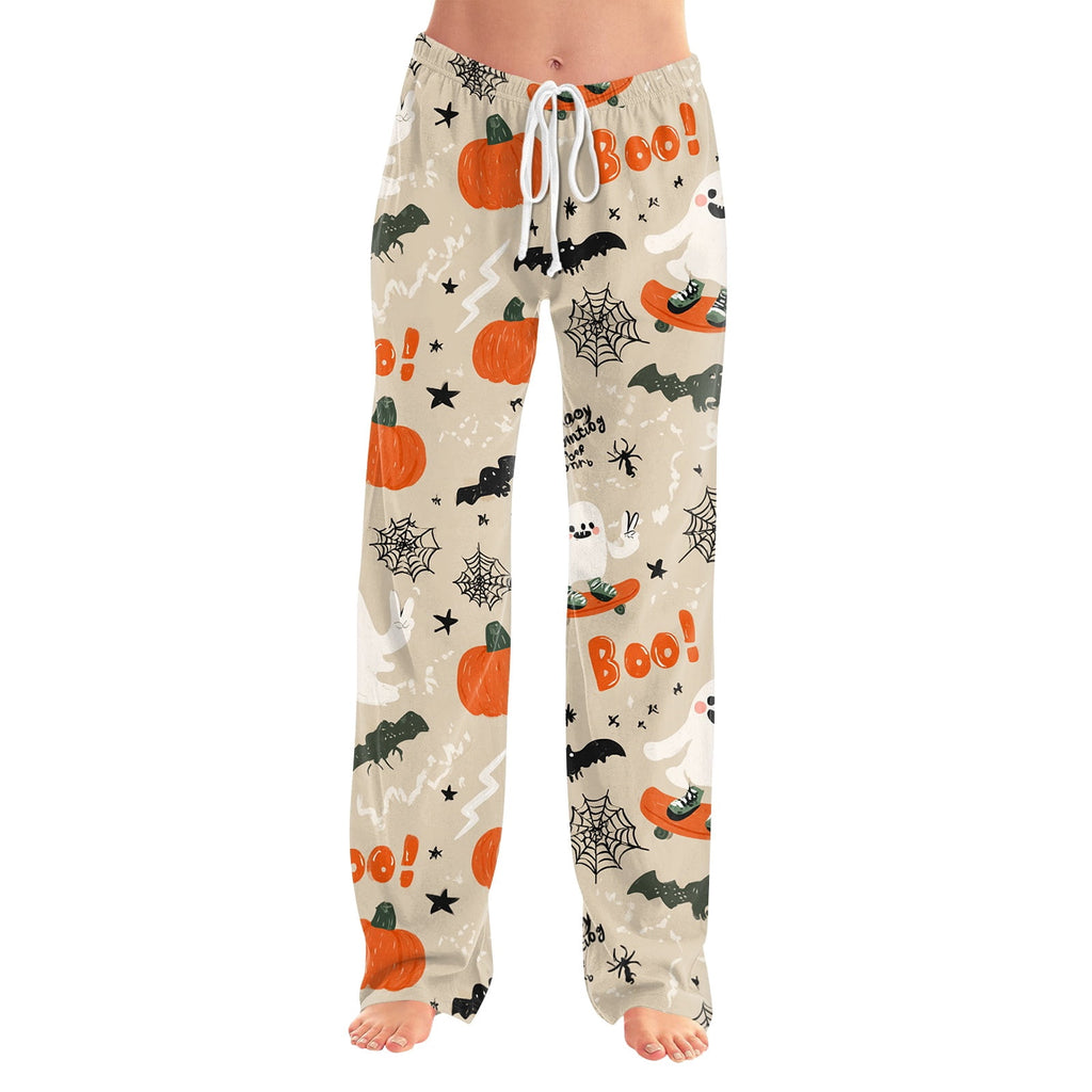 Fabrcox Halloween Womans Pajama Pants Ghost Pumpkin Candy Sleep Pants Women Fall Winter Festival Soft Lounge Pants for Women Khaki S