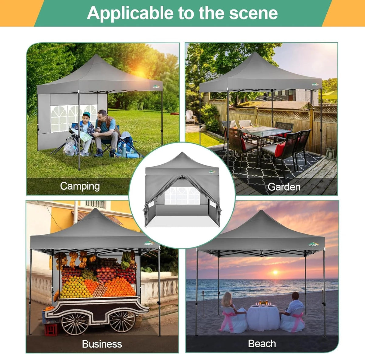 COBIZI 10x20 Heavy Duty Pop-Up Canopy Tent With 6 Sidewalls - Black