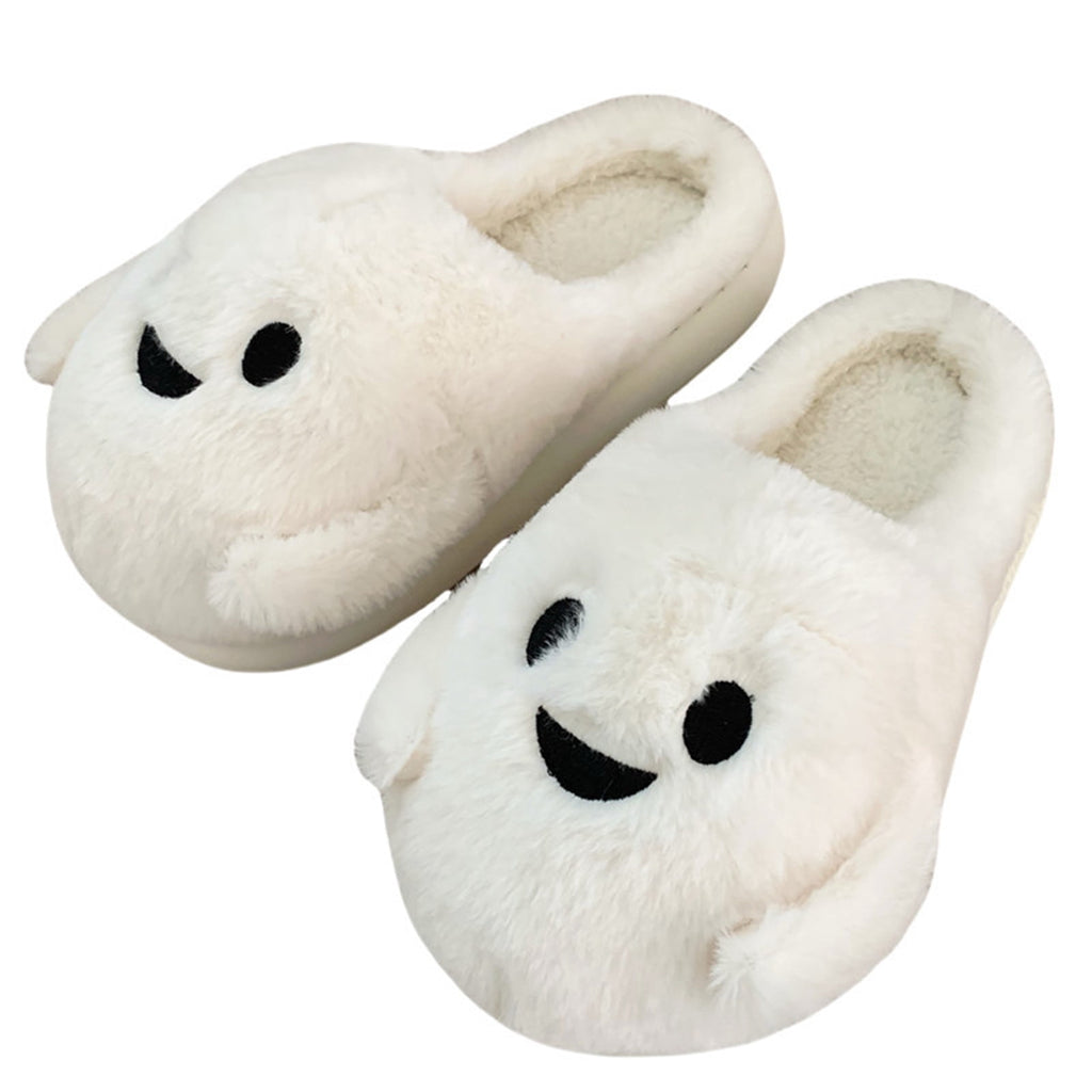 KEVCHE Halloween Ghost Pumpkin House Slippers, Warm Cozy Plush Slippers for Indoor Outdoor Home, Cute Spooky Holiday Footwear for Fall Winter Comfort