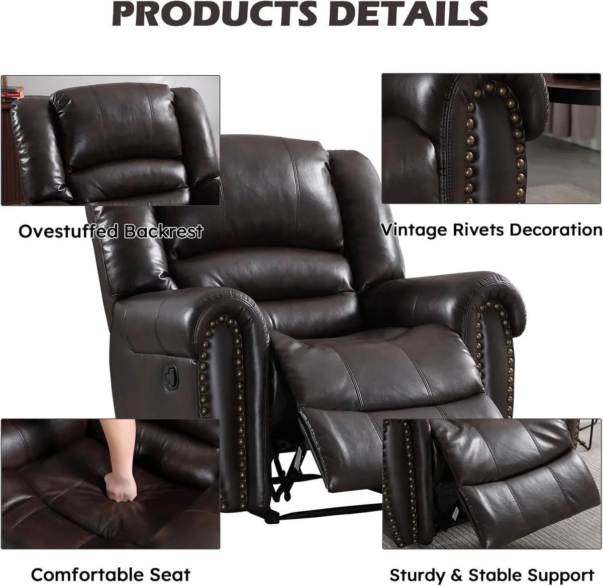 CANMOV Manual Recliner Chair, Nut Brown