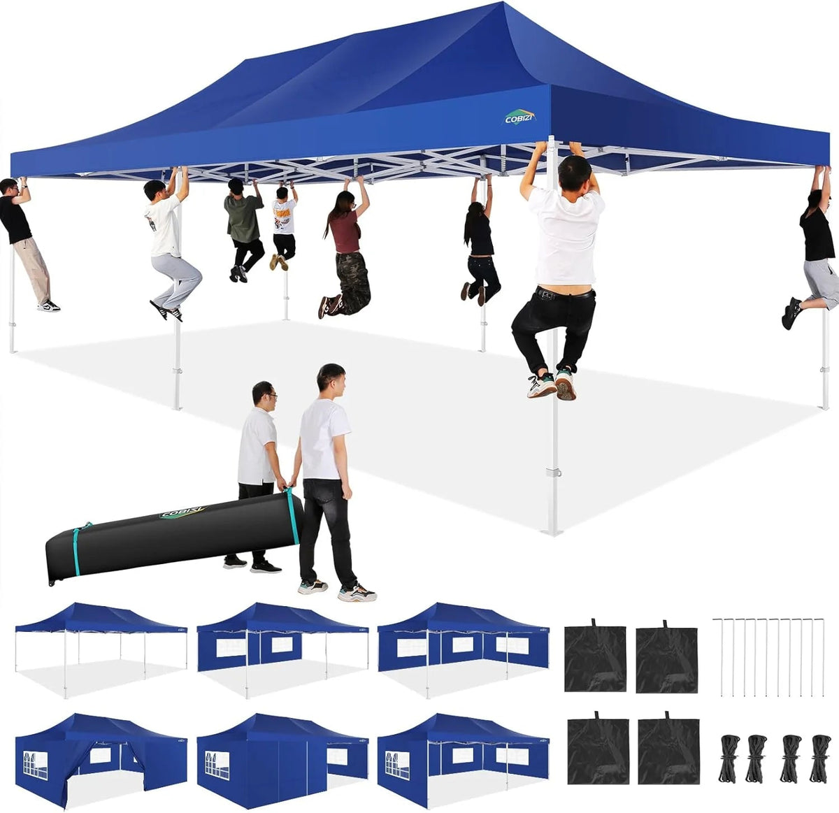 COBIZI 10x20 Heavy Duty Pop-Up Canopy Tent With 6 Sidewalls - Black