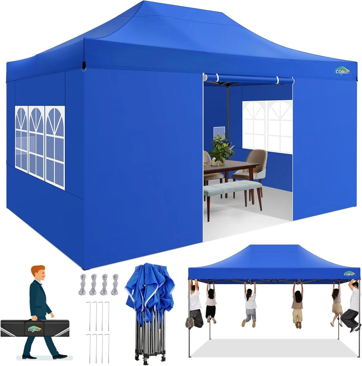COBIZI 10x20 Heavy Duty Pop-Up Canopy Tent With 6 Sidewalls - Black
