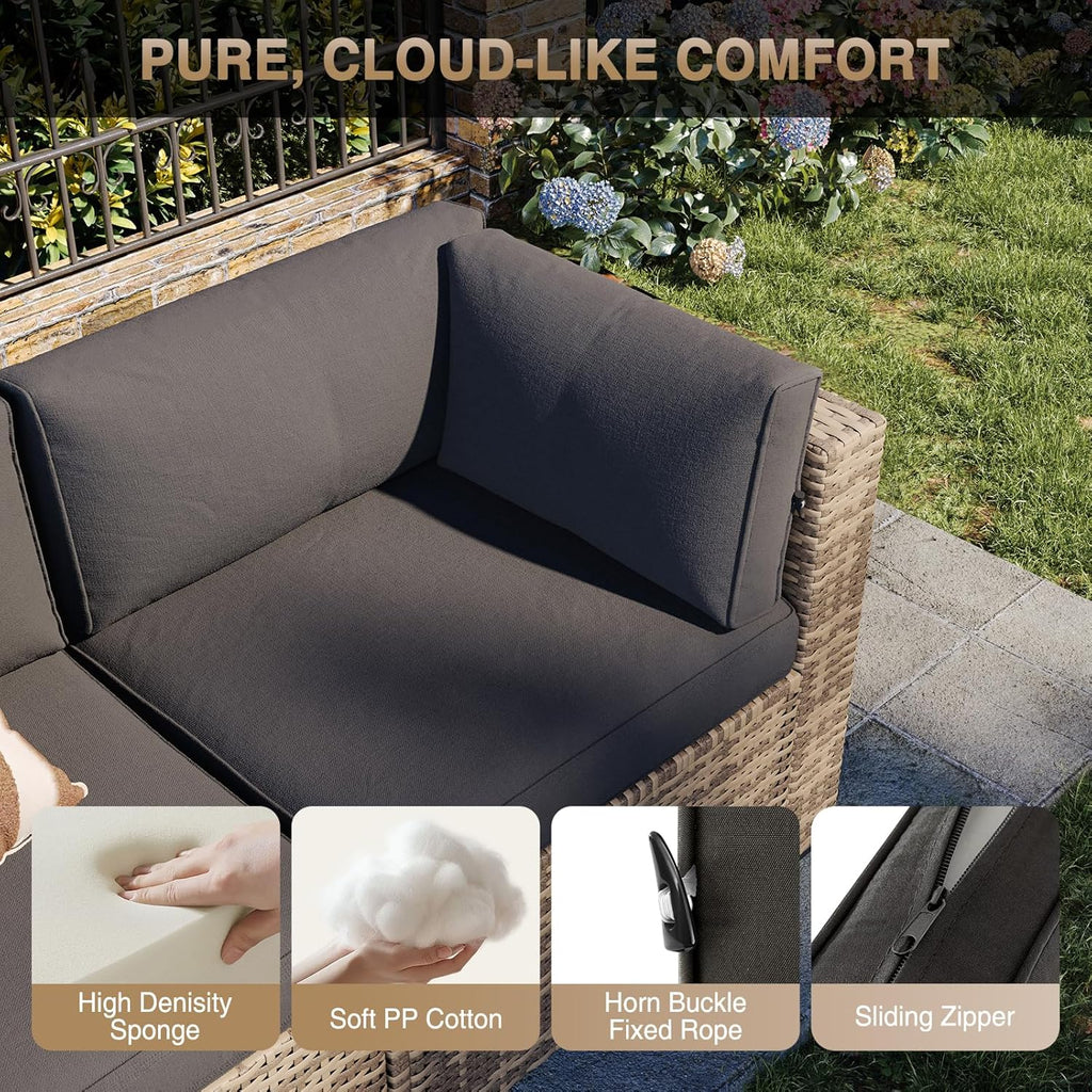 Aoxun 7-Piece Outdoor Wicker Patio Conversation Set With Thick Cushions