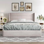 Allewie Queen Lift Up Storage Bed Frame With Wingback Headboard, Light Beige - 80.7 x 60.6 x 44.5 in