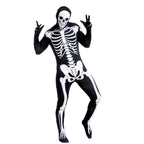 Joyfy Skeleton Costume for Adults, Skeleton Bone Bodysuit Halloween Costumes for Men with Skeleton Hood Mask, Halloween Party Fancy Dress-up
