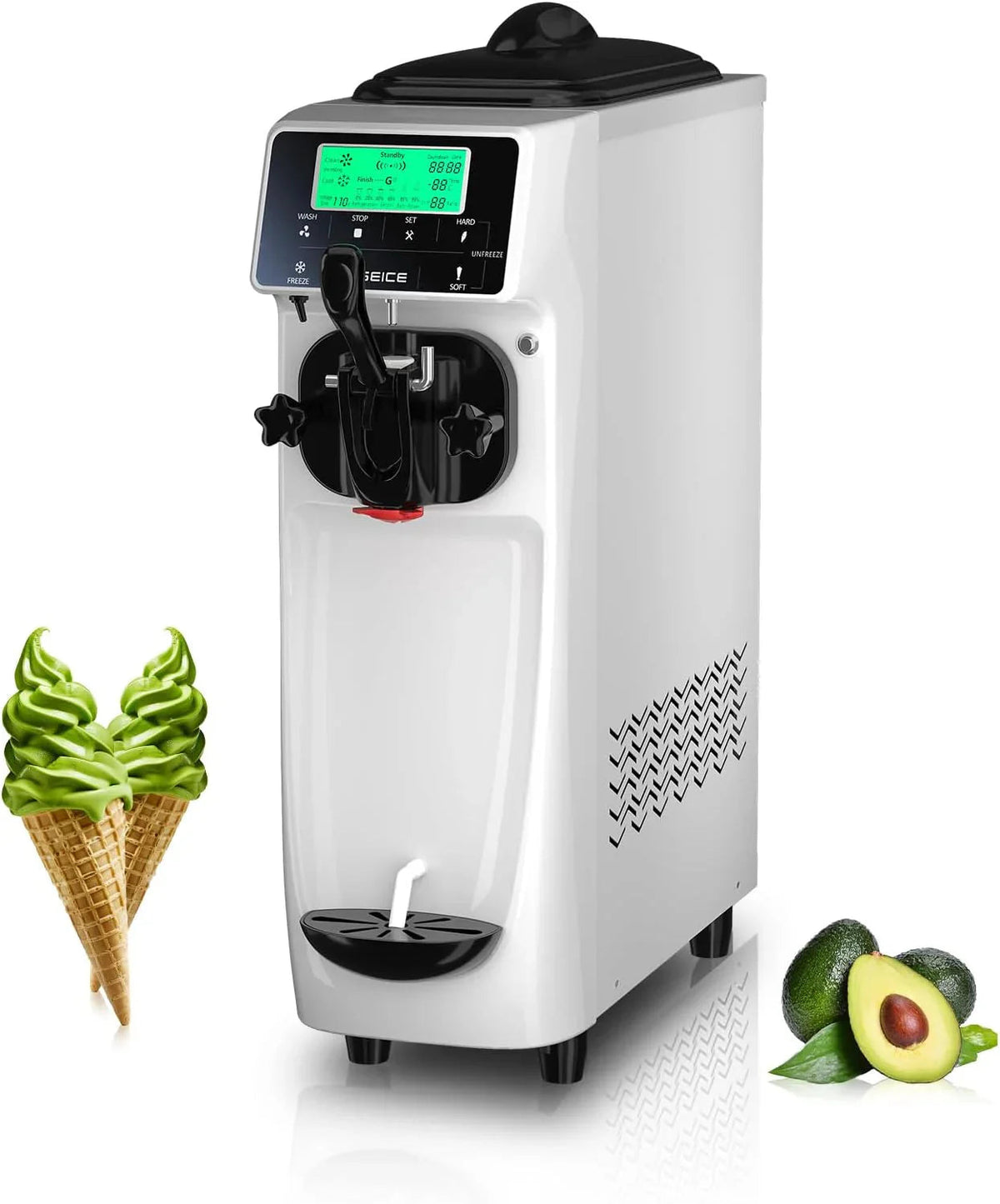 GSEICE Commercial Soft Serve Ice Cream Machine, 3.2 Gallons, Stainless Steel, White - ST16RE-PL