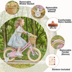 Glerc Girls' Kids' Bike, 12 inch, Pink, Ages 2-4 Years - Little Molly