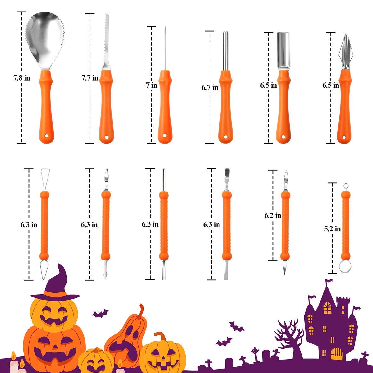 Topsome Halloween Pumpkin Carving Kit, 12 Pcs Professional Heavy Duty Pumpkin Carving Set, Stainless Steel Double-side Sculpting Tool for Halloween Decoration Jack-O-Lanterns