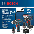 BOSCH 12V Max Cordless Drill/Driver And Impact Driver Combo Kit With 2 Batteries, Charger And Case - CLPK22-120