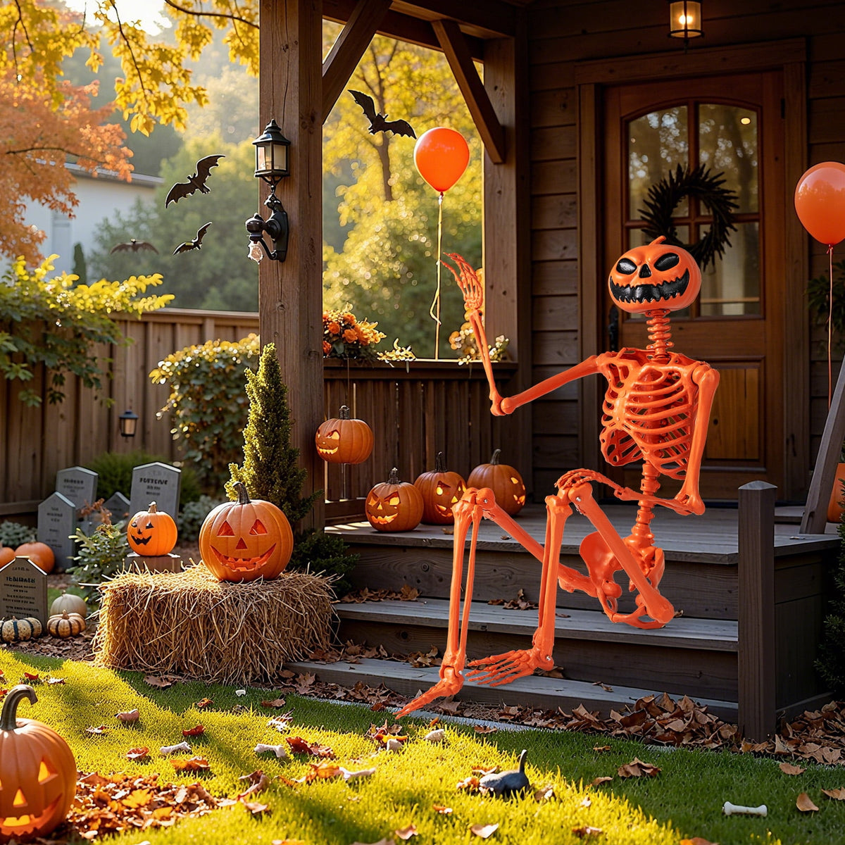 Costway 5.5 FT Poseable Halloween Skeleton Life-Size Decoration with Movable Joints Pink