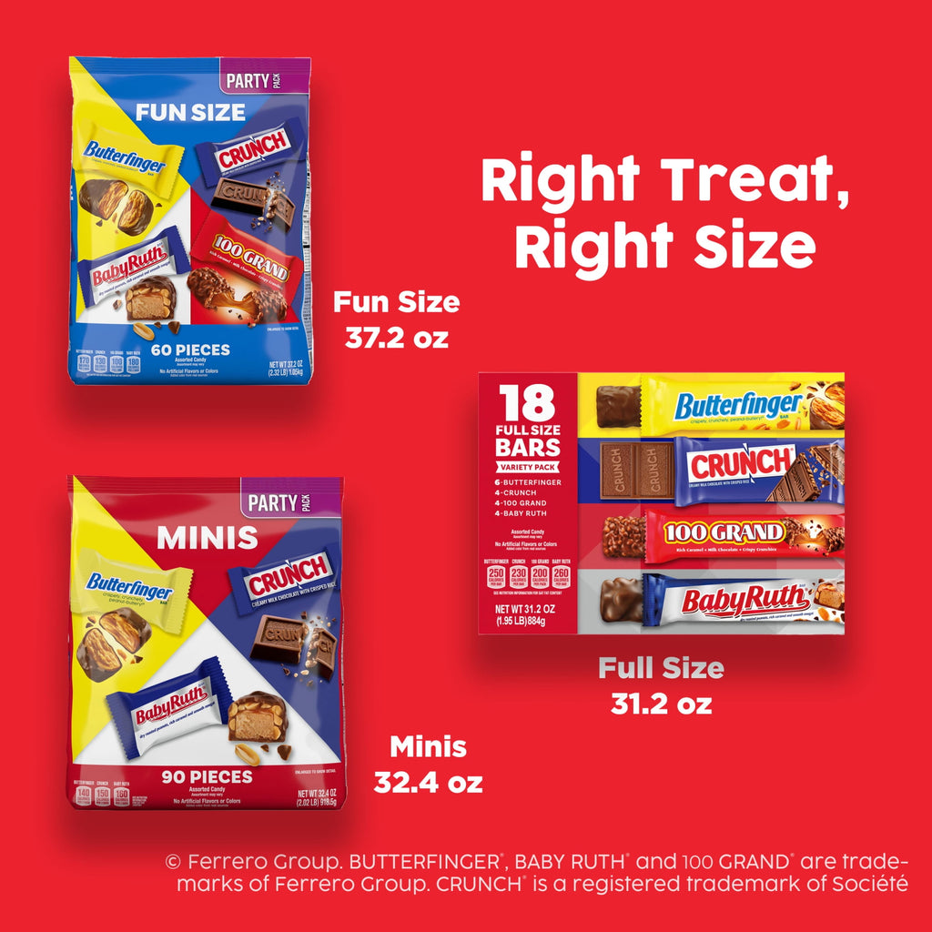 Butterfinger, CRUNCH, 100 Grand, Kinder Bueno, Kinder Chocolate, Minis Assorted Halloween Candy Bag, 100 Count, 32.2 oz