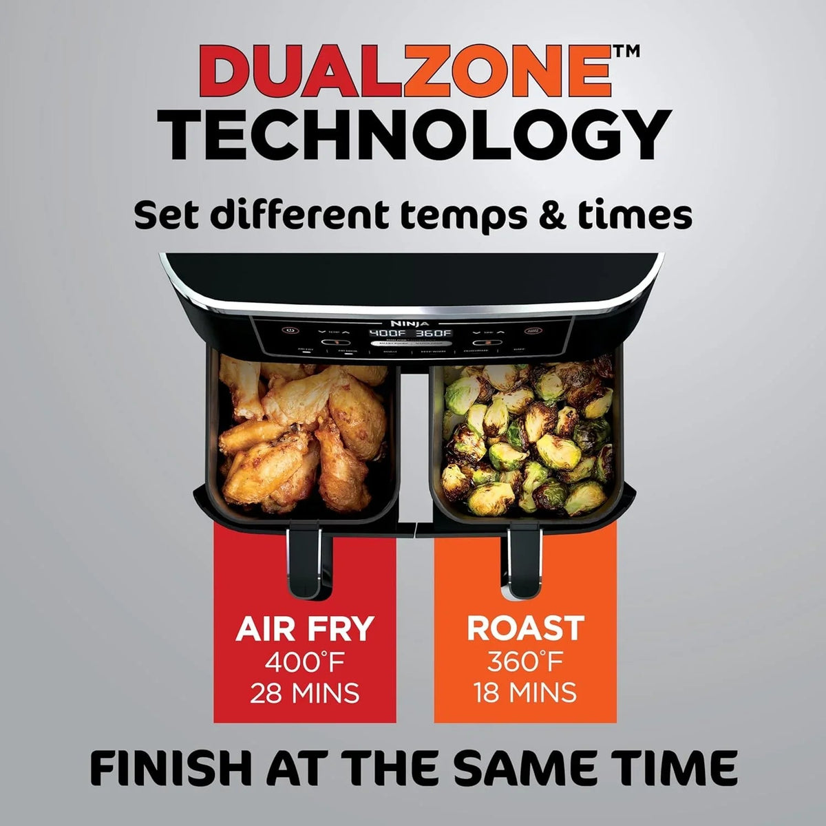 Ninja Foodi 10 QT 6-in-1 DualZone Smart XL Air Fryer, 2 Independent 5 QT Baskets, Grey - DZ550
