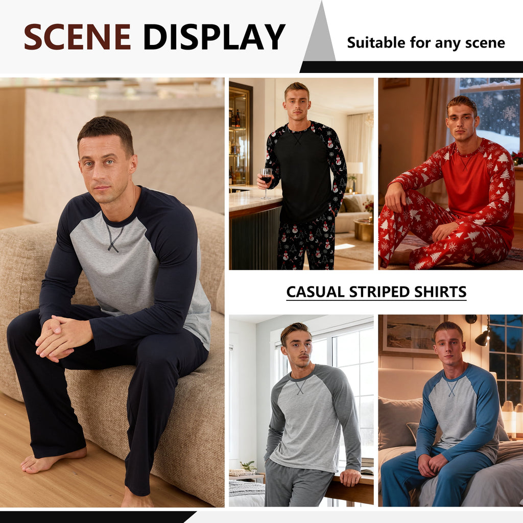 Iceglad Men's Pajamas Set Long Sleeve Sleepwear with Pockets Comfortable Lightweight Pjs Sets for Men
