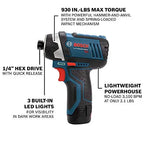 BOSCH 12V Max Cordless Drill/Driver And Impact Driver Combo Kit With 2 Batteries, Charger And Case - CLPK22-120