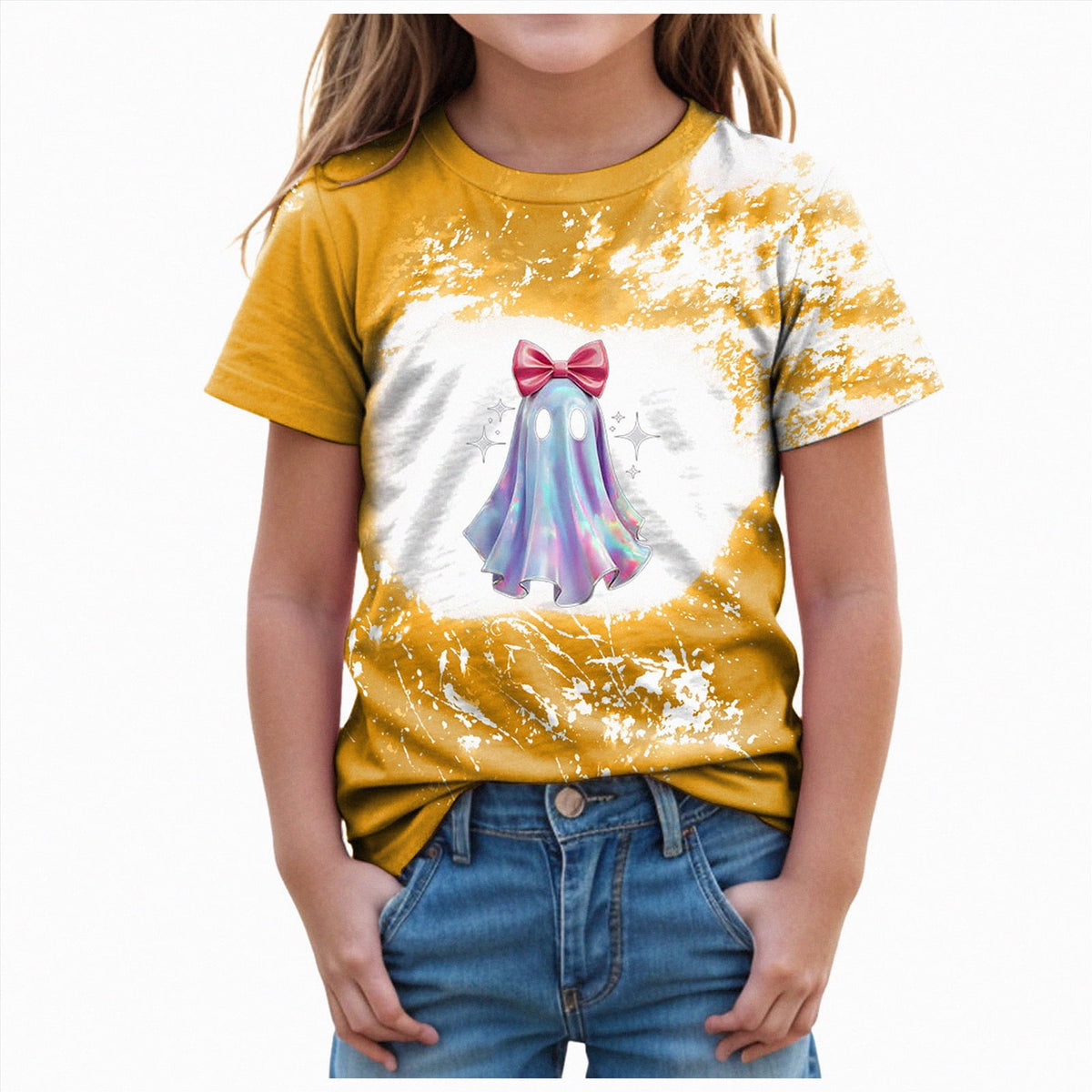 CAUYDY Halloween Ghouls Ghost Retro Girl Kids T-Shirt Graphic Tshirt Little Kids Fall Short Sleeve Tee Tops(Orange, 8-9 Y)