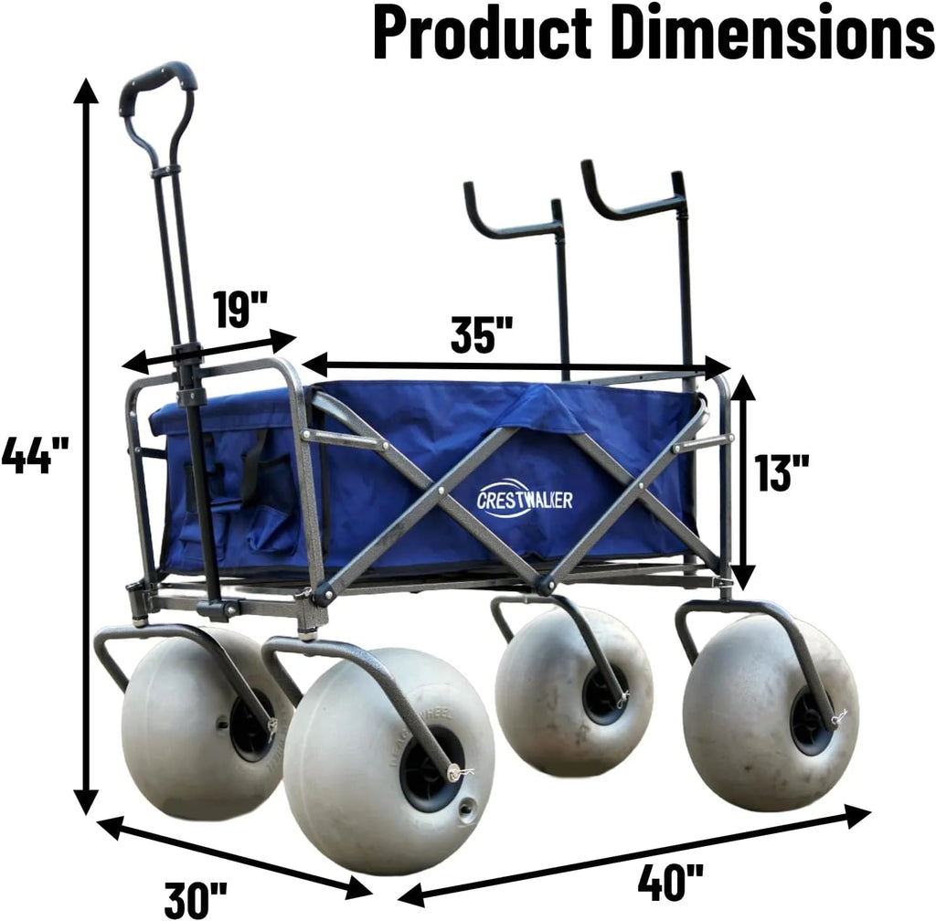 CRESTWALKER Beach Cart With 13in Balloon Wheels, Chair Racks And Pump - Beach Wagon
