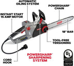 Oregon 18-inch 15 Amp Corded Electric Chainsaw With PowerSharp Self-Sharpening System - CS1500