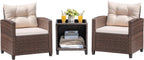 Devoko 3-Piece PE Rattan Patio Furniture Set With 2 Outdoor Chairs And Table, Brown - 26.8 x 25.2 x 29.5 inches