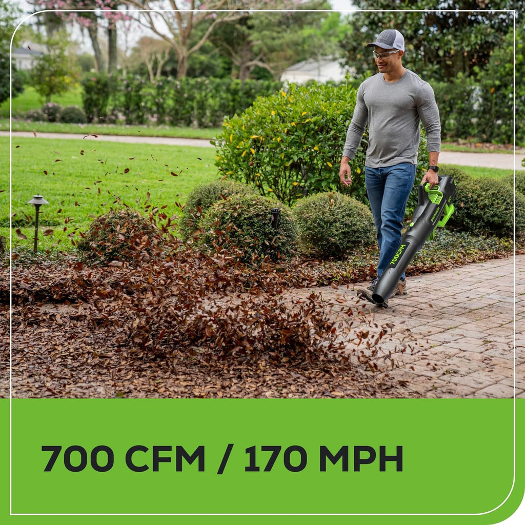 Greenworks 80V Brushless Cordless Leaf Blower, 700 CFM / 170 MPH, 2.5Ah Battery And 40-Min Rapid Charger