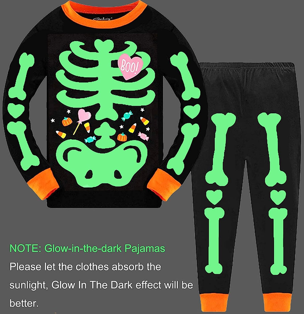 FEDPOP Toddler Halloween Pajamas Kids Skeleton Glow in the Dark Sleepwear Pjs Set 5T