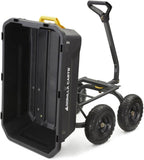 Poly Dump Garden Cart With No-Flat Tires And Serrated Shovel, 7 Cubic Feet, 1,200 lb Capacity, Black