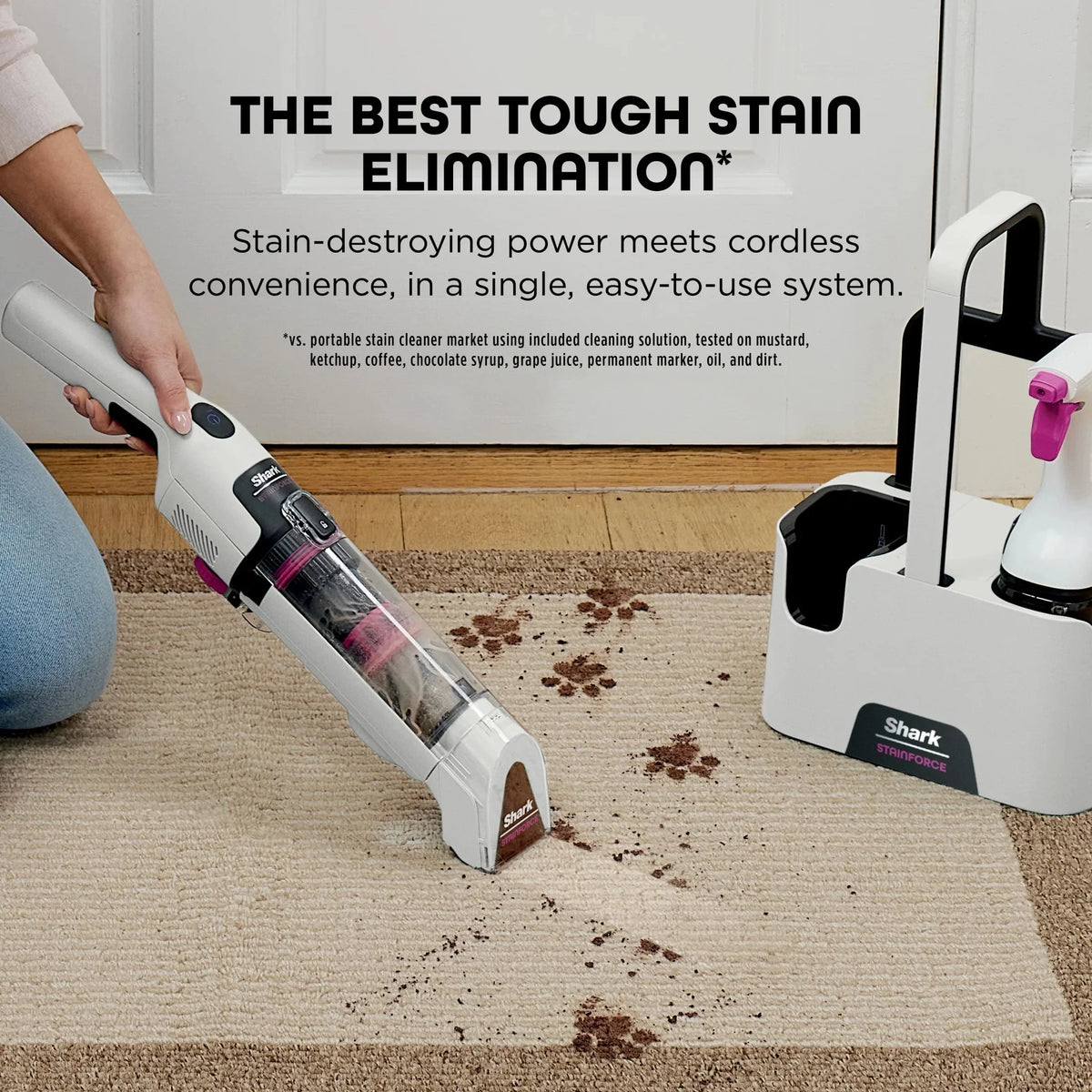 Shark Cordless Portable Spot, Stain, And Odor Remover System With Storage Caddy And Full-Size Cleaning Solution, White - HX100