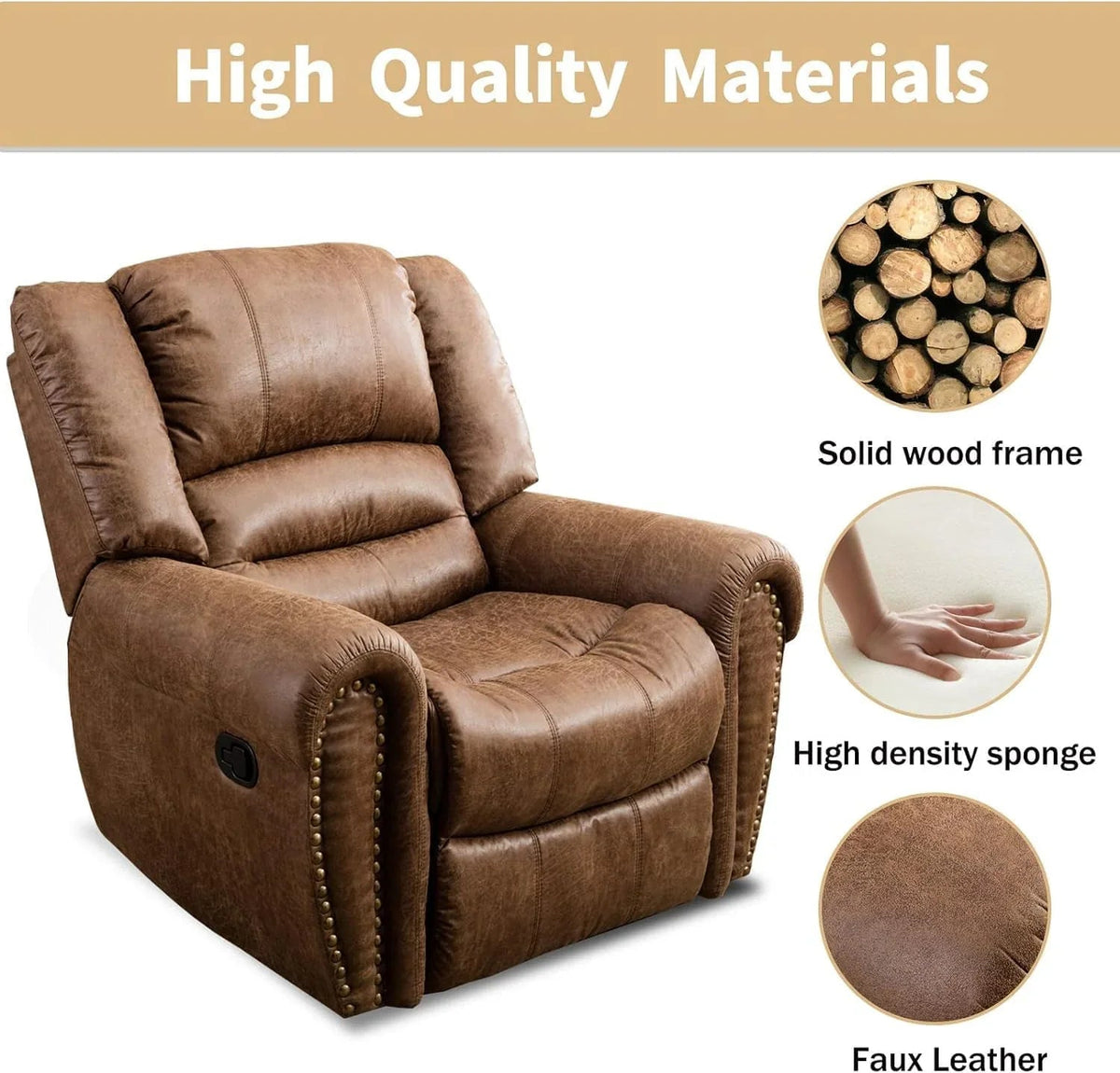 CANMOV Manual Recliner Chair, Nut Brown