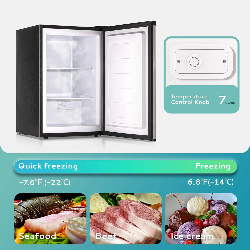 EUHOMY 3.0 Cubic Feet Single Door Compact Upright Freezer, Silver - MF-30-Y