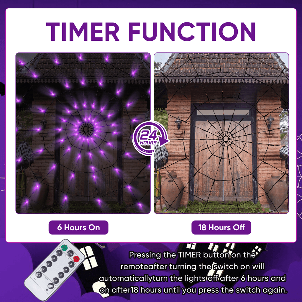 Halloween Decorations Spider Web Lights, 4FT Diameter 70 LED with Black Spider, Waterproof Net Lights, Remote Control