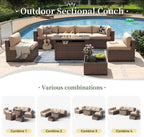 Aoxun 8 Piece Patio Sectional Sofa Set With 44in Fire Pit Table, Coffee Table And Beige Cushions