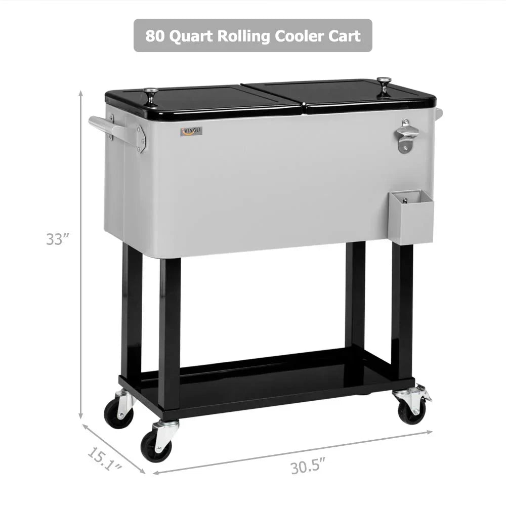 80 Quart Rolling Ice Chest With Shelf - Grey