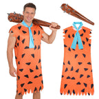 Halloween Men's Costume Adult Caveman Cartoon Style Outfit, Orange & Brown for Cosplay Family Parties