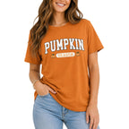 DEXIO Halloween Pumpkin Season Shirts for Women Graphic T-Shirts Fall Casual Short Sleeve Tops Orange XXL