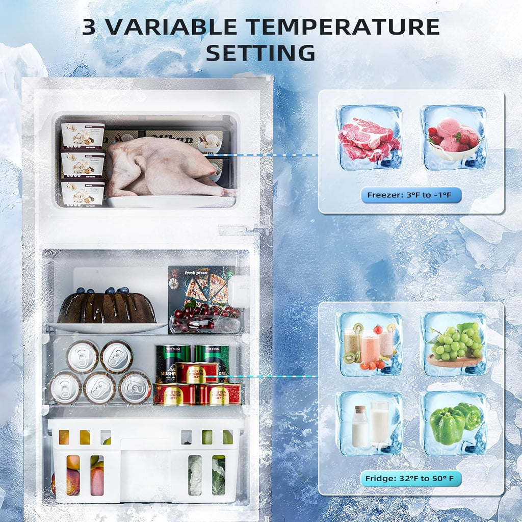 Antarctic Star Double Door Mini Refrigerator With Freezer, 3.2 Cu.Ft