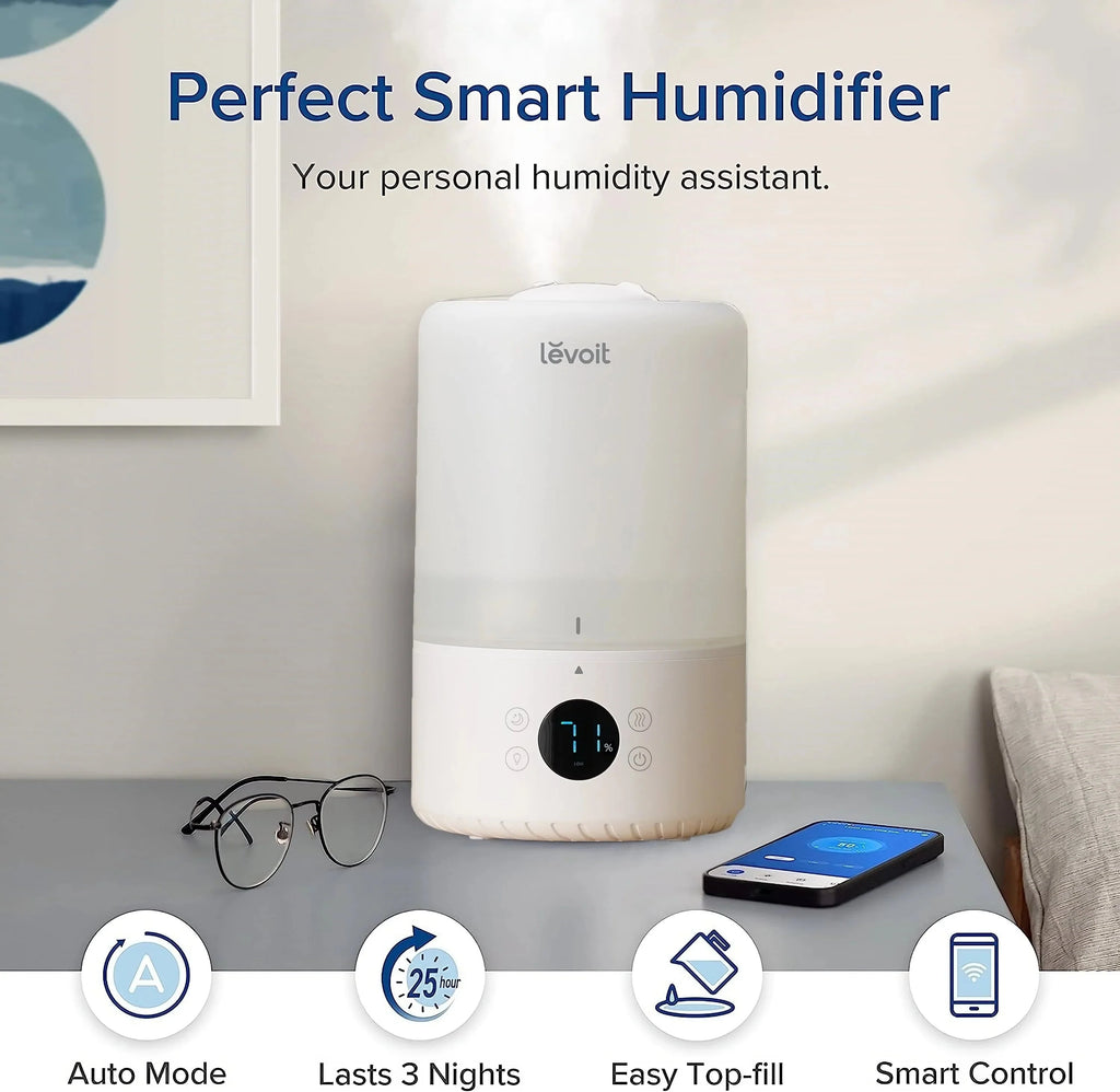 Levoit Smart Cool Mist Top-Fill Humidifier, 3 Liter, White - Dual 200S