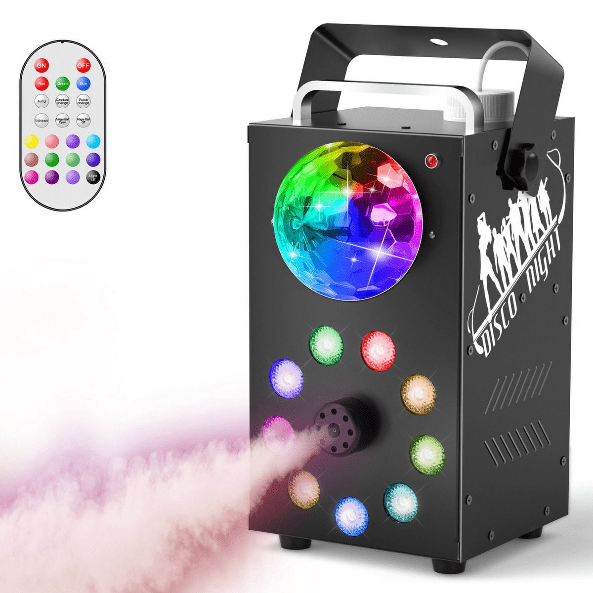 Fog Machine 1200W and 6000CFM Smoke Machine with Wireless Remote Control and 6 Colorful LED Lights for Christmas Thanksgiving Wedding Stage Effect DJ Disco Party Stage
