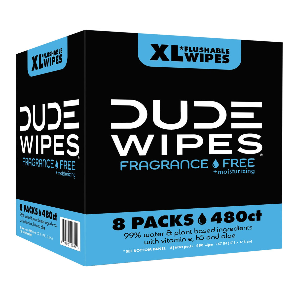 DUDE Flushable Wipes, Fragrance-Free, Moisturizing, XL, 480 Wipes