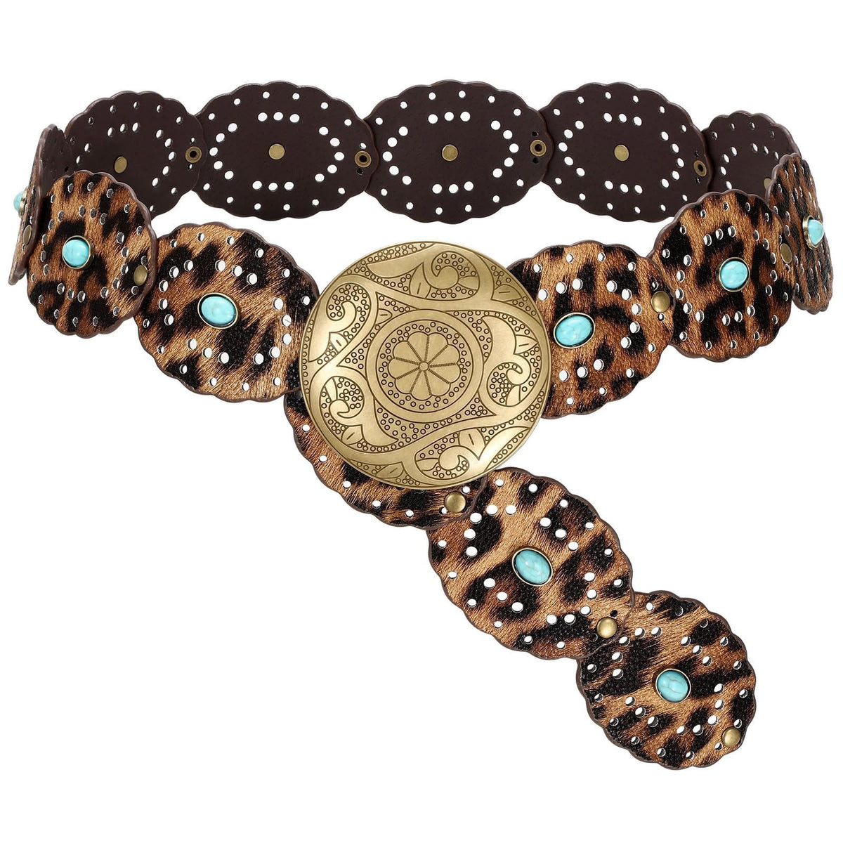 Women's Concho Disc Belt Western Cowboy Cowgirl Wide Leather Boho Country Waist Belts for Dress Jeans