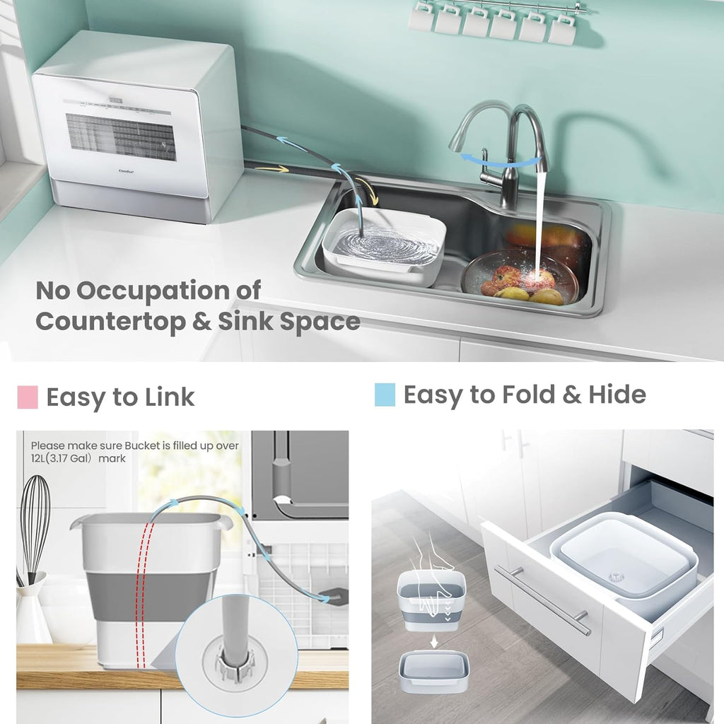 COMFEE' Portable Countertop Dishwasher, 5L Built-In Water Tank, 6 Programs, White - CDC17P0AWB
