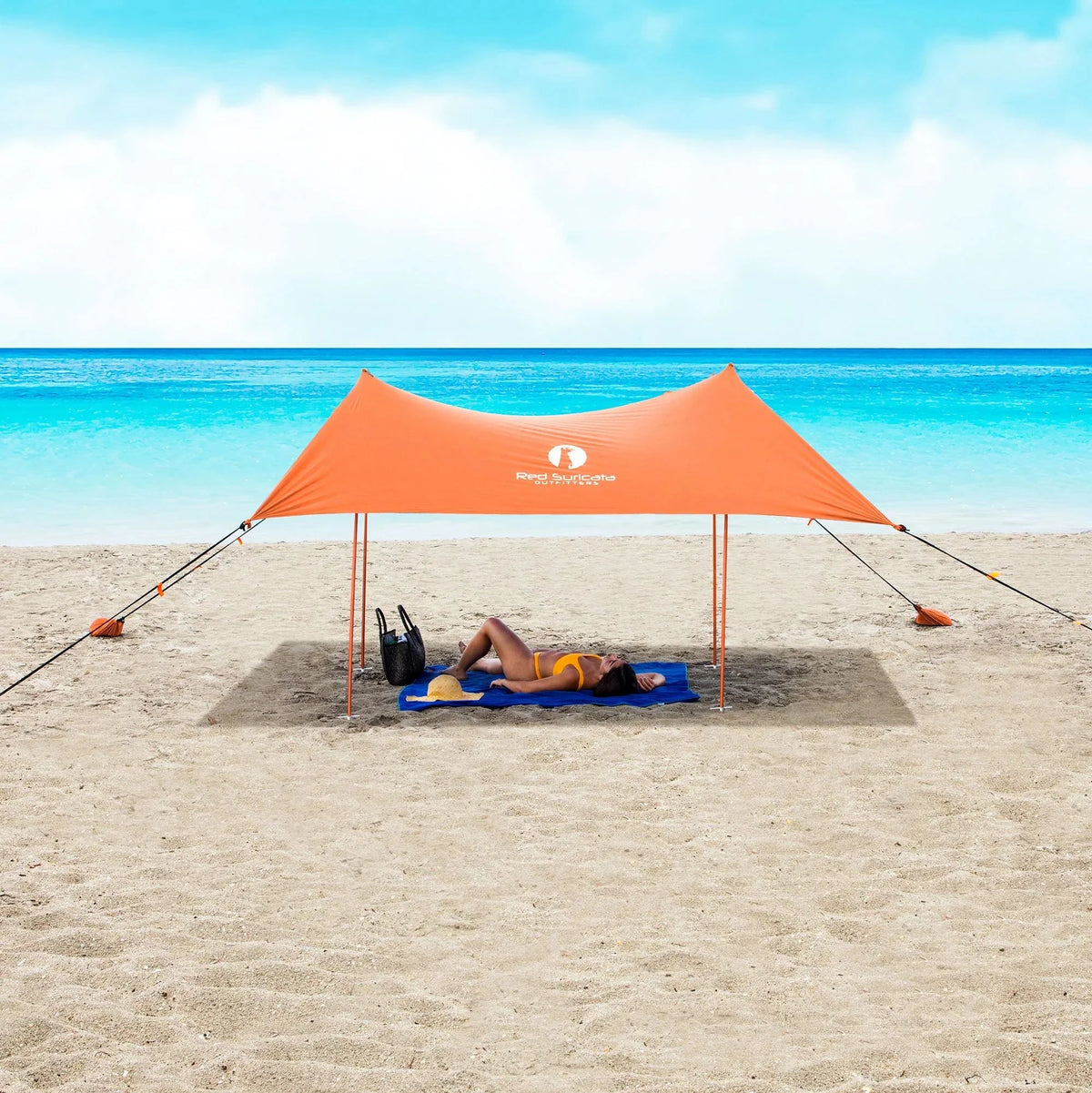 Red Suricata Orange Family Beach Sun Shade Canopy Tent With Sand Anchors - V6