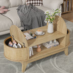 Fluted Oval Coffee Table With Storage, 46.45 x 19.68 x 15.94 in
