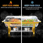 Chafing Dish Buffet Set, 8 Qt, 4 Pack, Full Size Pan, Half Gold